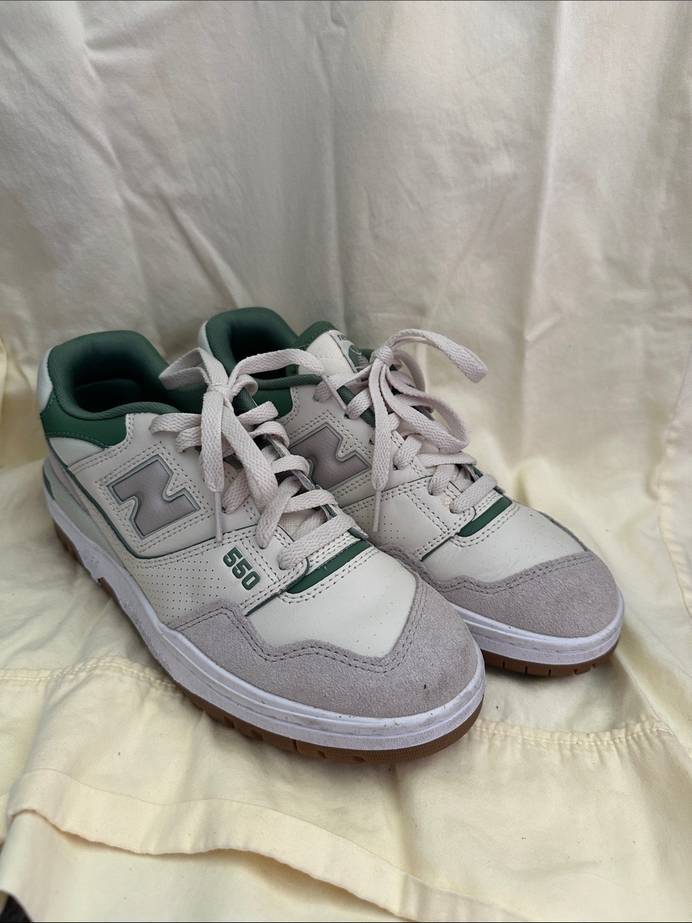 New Balance 550 White, Gray & Green Low-Top Sneakers